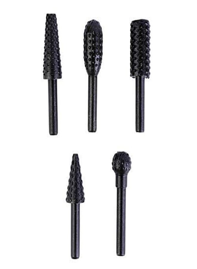 SHB 5Pcs/Set High Speed Steel Burr Drill Bit Set Wood Carving Rasps For Dremel Shank Burs Tools Cutting Tool Black, Round - Image 4